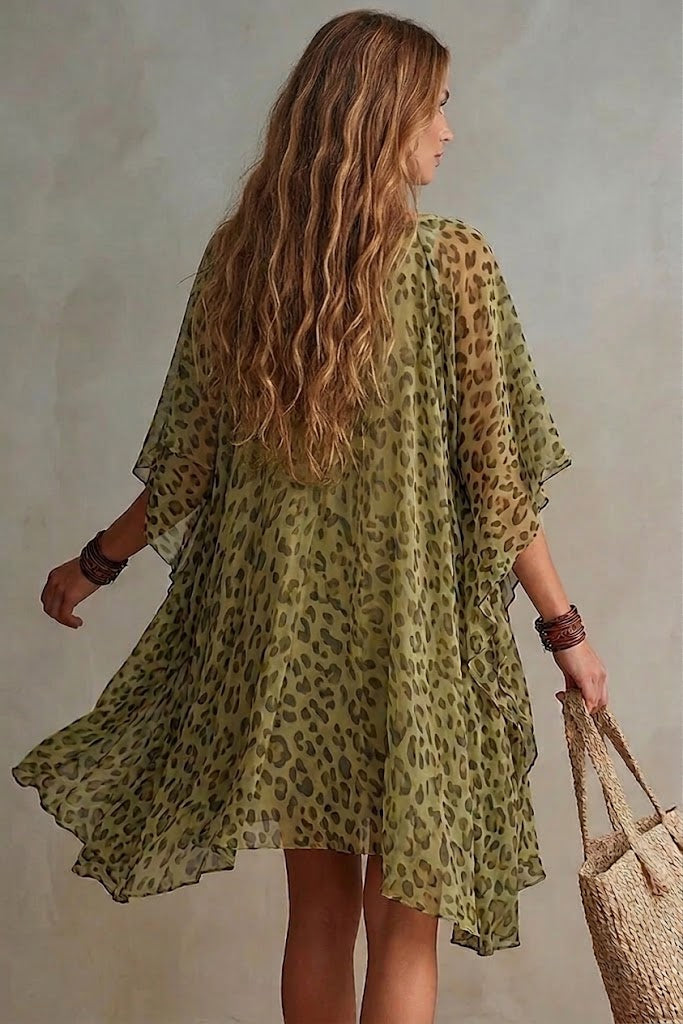 Bianca | Luchtige Chiffon Jurk met Luipaardprint en V-hals
