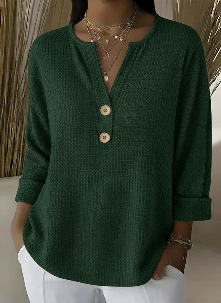 Noor | Wafelgebreid Henley-shirt met Knopen
