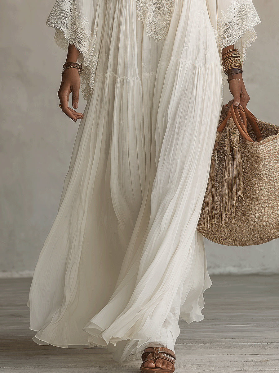 Indara | Witte Maxi Jurk met V-hals