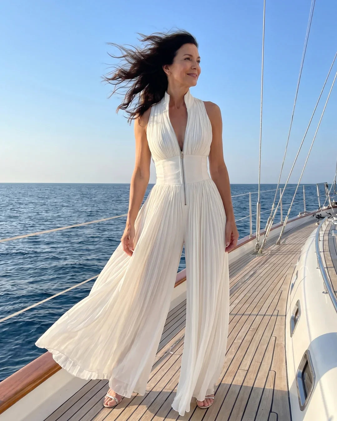 Lara | Geplooide Jumpsuit met Ritssluiting