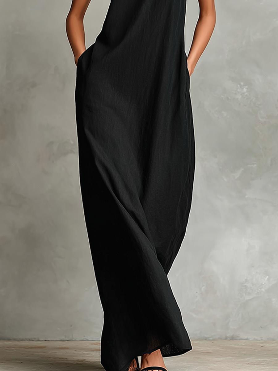 Macarena | Minimalistische Zwarte Maxi Jurk