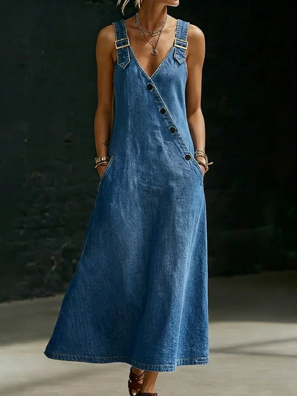 Vera | Lange Denim Jurk met Knopen
