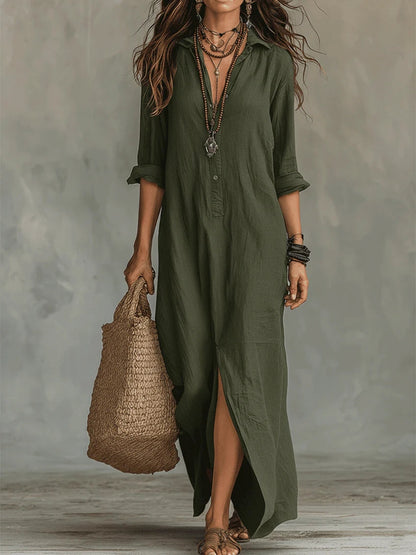Claudia | Zwarte Maxi Jurk met Knopen