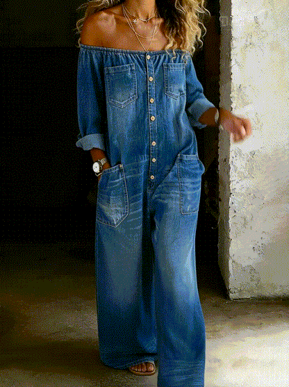 Elena | Jumpsuit met Blote Schouders en Lange Mouwen