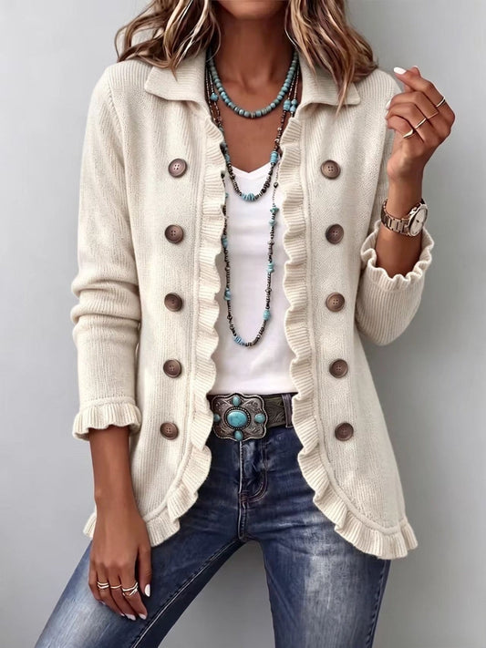Adelina | Ivoorkleurige gebreide blazer met ruches