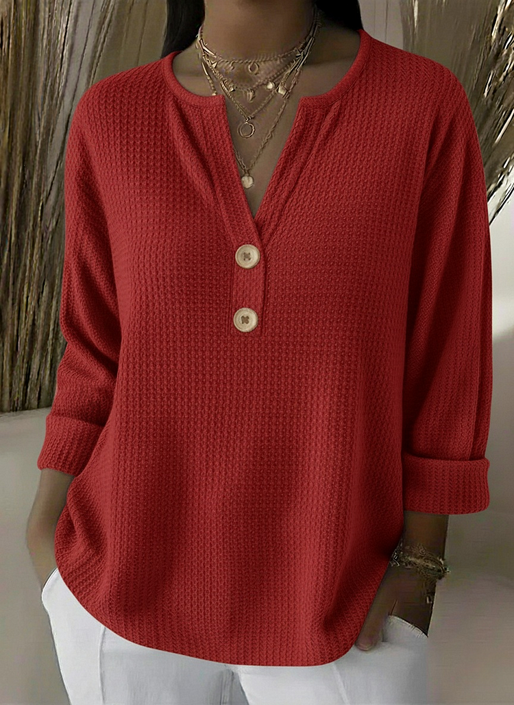 Noor | Wafelgebreid Henley-shirt met Knopen