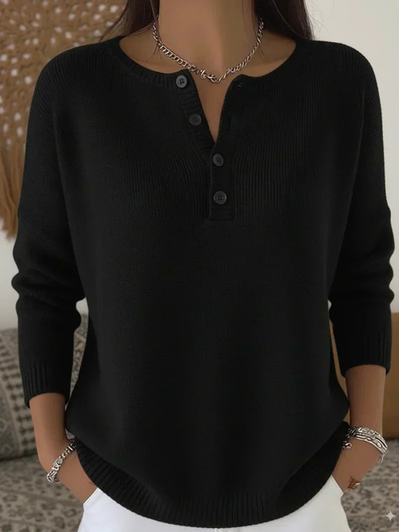 Helena | Gebreide Trui met Henley-knopen
