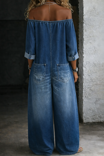 Elena | Jumpsuit met Blote Schouders en Lange Mouwen