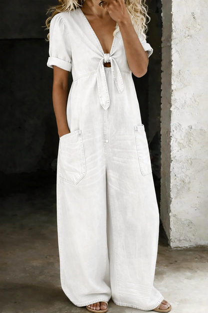 Maya | Korte Jumpsuit met Korte Mouwen en V-Hals