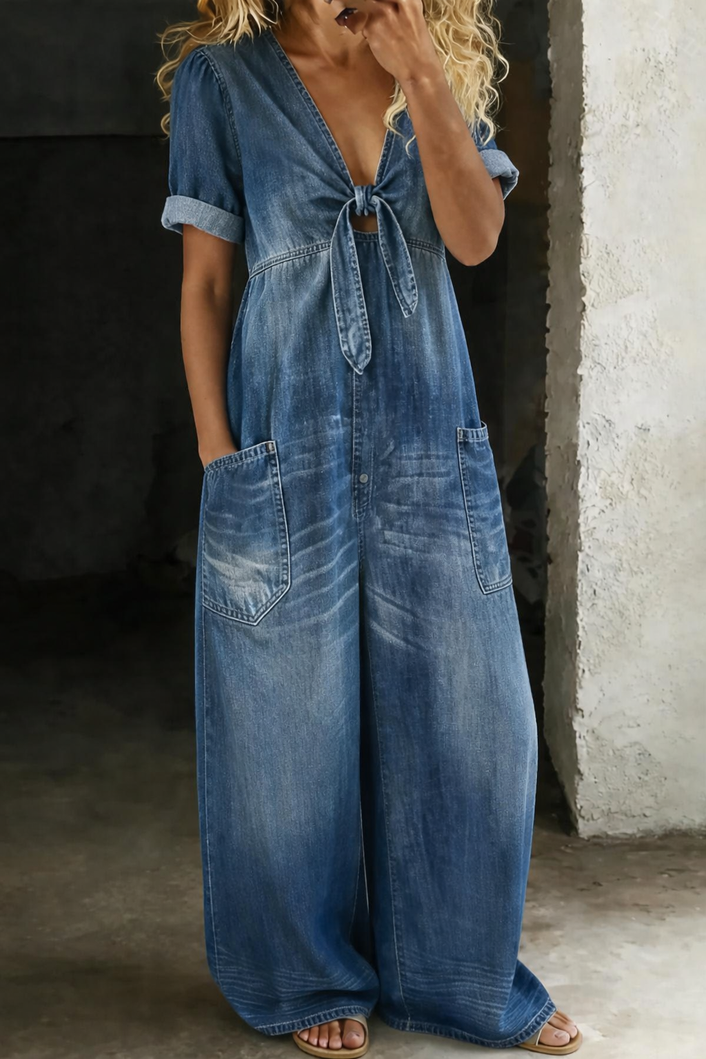 Maya | Korte Jumpsuit met Korte Mouwen en V-Hals