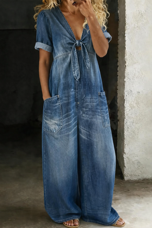 Maya | Korte Jumpsuit met Korte Mouwen en V-Hals