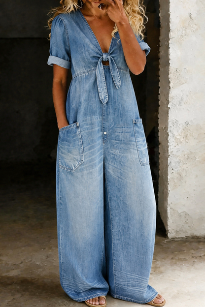 Maya | Korte Jumpsuit met Korte Mouwen en V-Hals