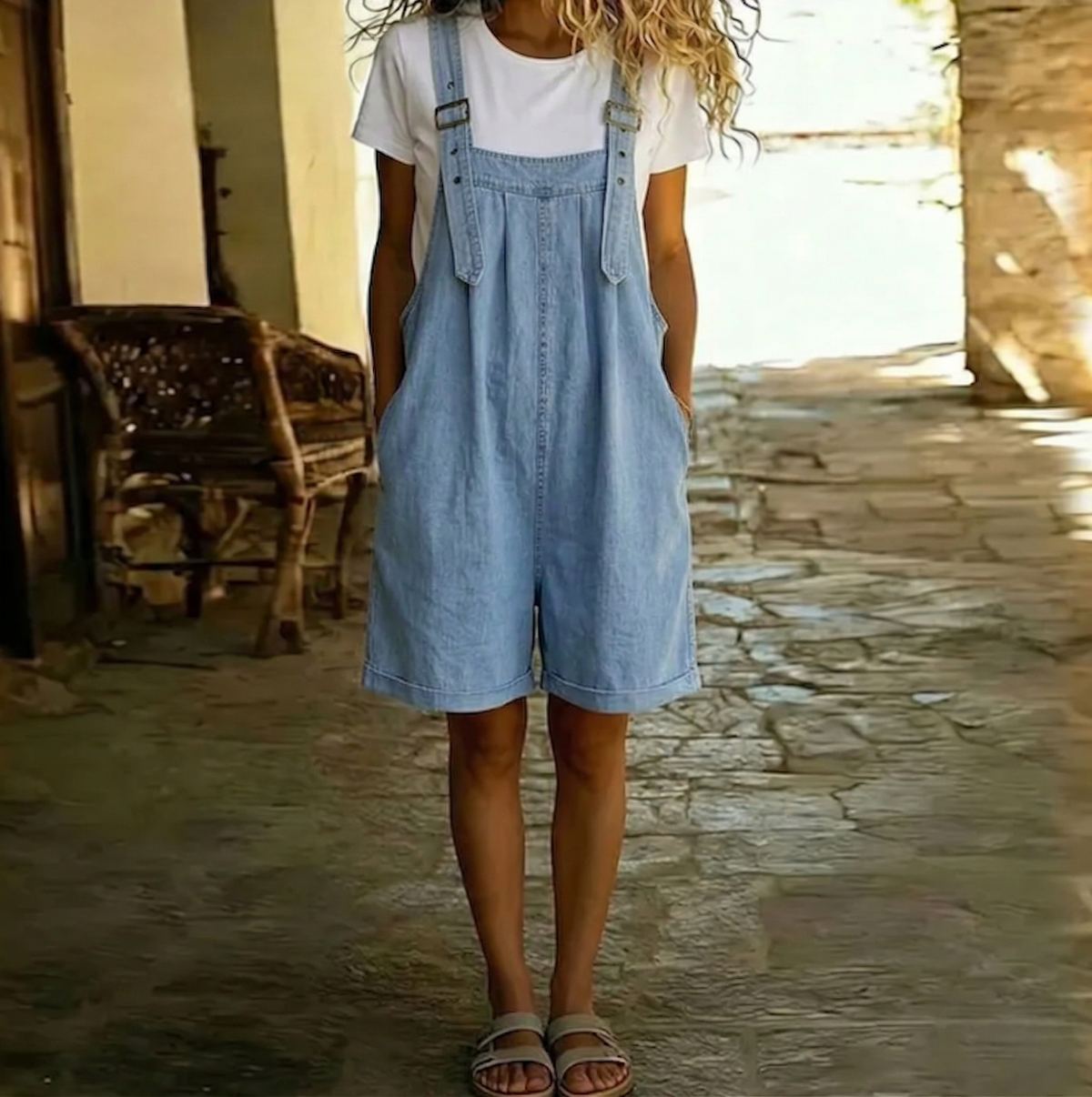 Clara | Lichtblauwe Vintage Gewassen Denim Tuinbroek van Zacht Katoen