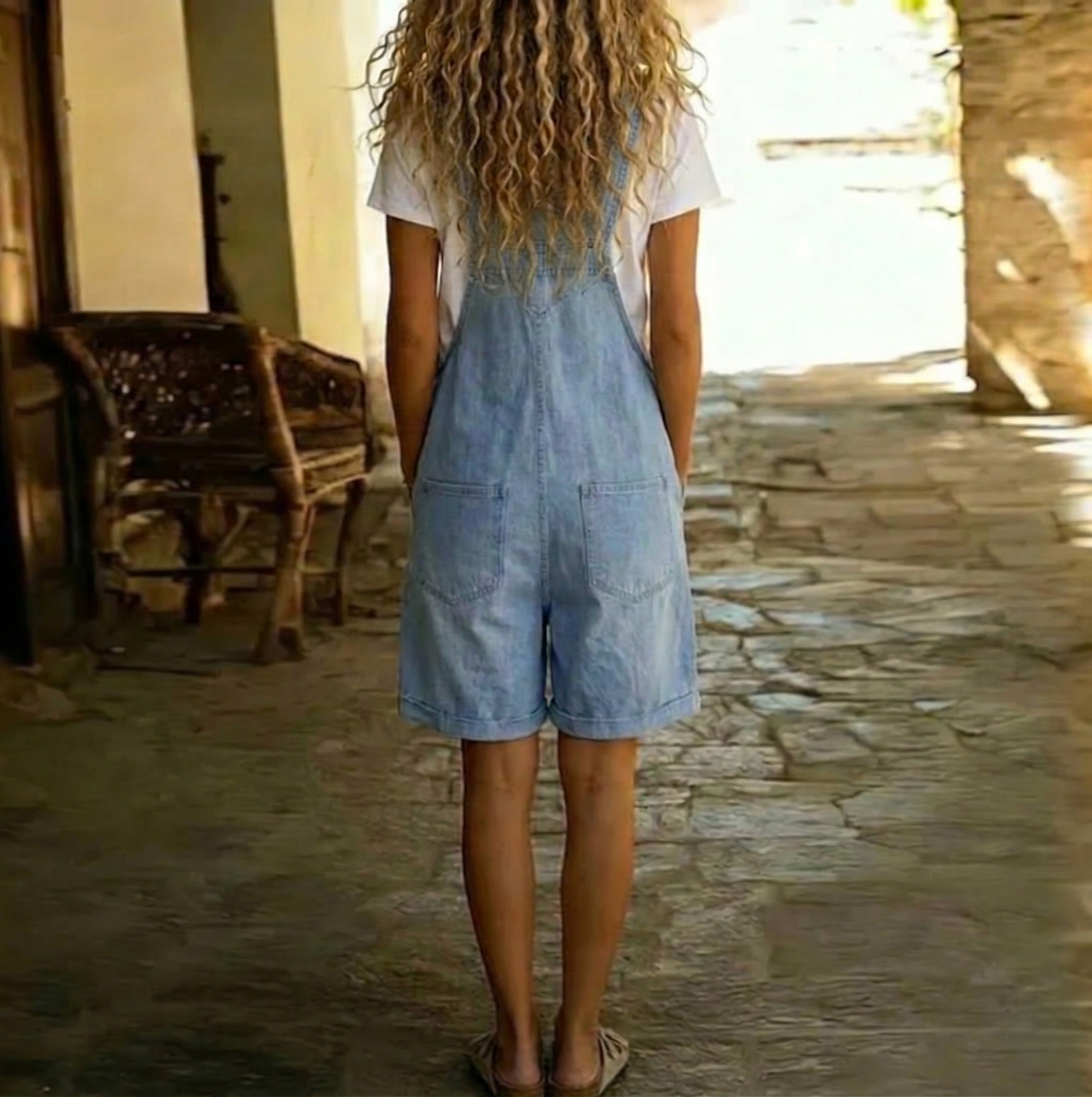 Clara | Lichtblauwe Vintage Gewassen Denim Tuinbroek van Zacht Katoen