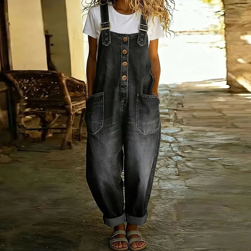Mae | Vintage Katoenen Denim Tuinbroek met Verstelbare Bandjes
