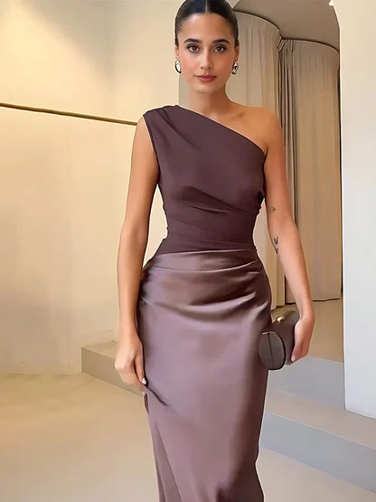 Noor™ | Asymmetrische Satijnen Maxi Jurk