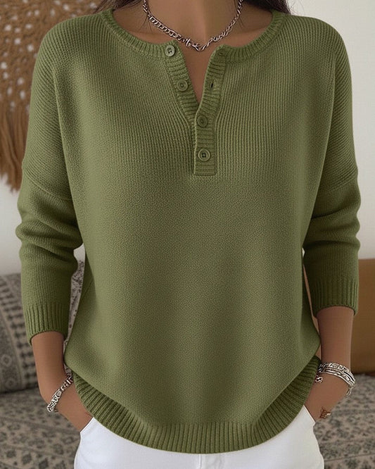 Helena | Gebreide Trui met Henley-knopen