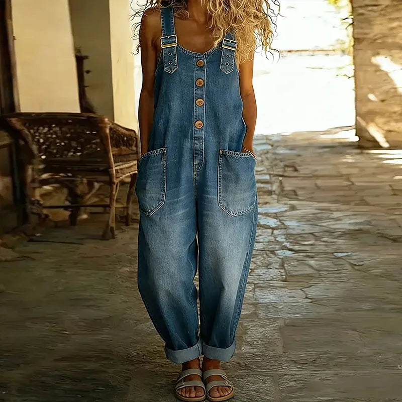 Mae | Vintage Katoenen Denim Tuinbroek met Verstelbare Bandjes