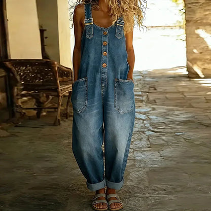 Mae | Vintage Katoenen Denim Tuinbroek met Verstelbare Bandjes