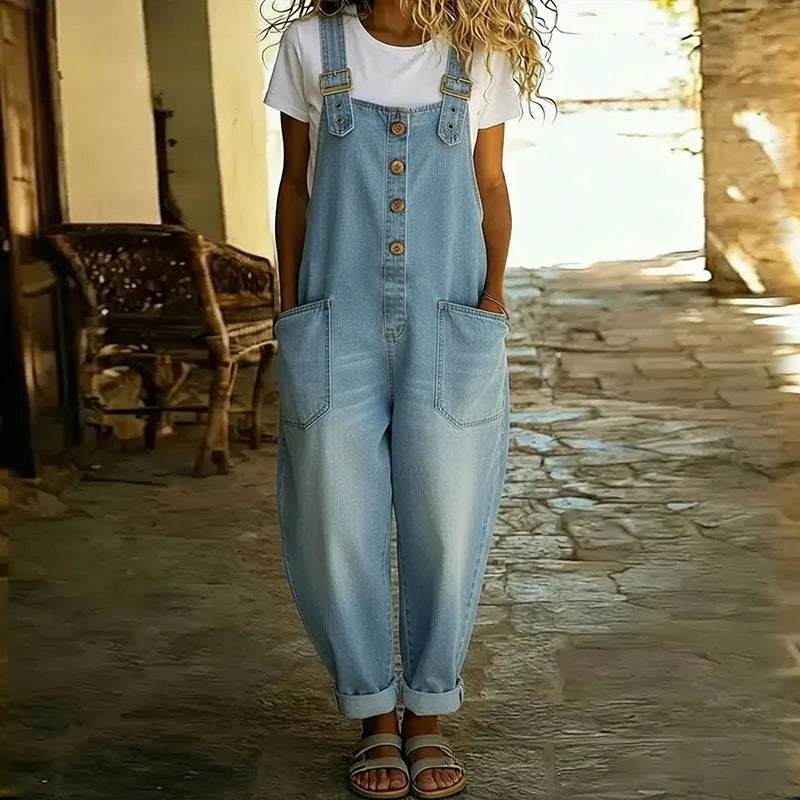 Mae | Vintage Katoenen Denim Tuinbroek met Verstelbare Bandjes