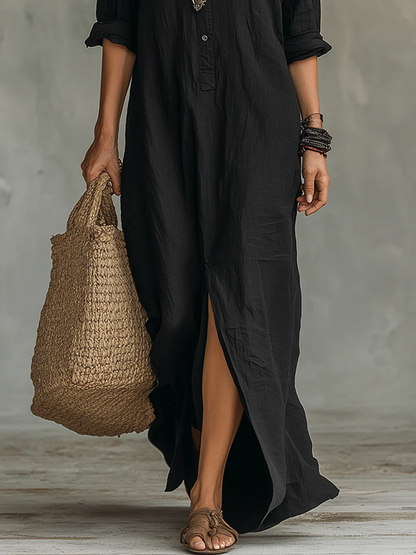 Claudia | Zwarte Maxi Jurk met Knopen