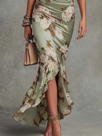 Camelia | Satijnen Jurk met Bloemenprint