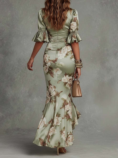 Camelia | Satijnen Jurk met Bloemenprint