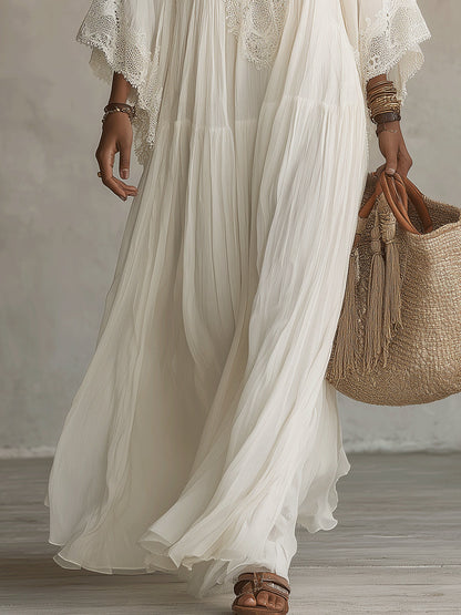 Indara | Witte Maxi Jurk met V-hals