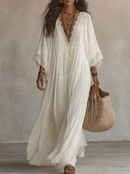 Indara | Witte Maxi Jurk met V-hals