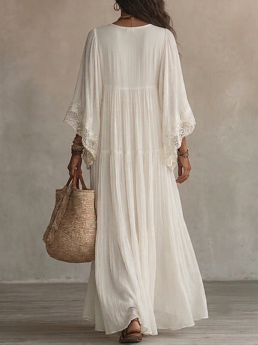 Indara | Witte Maxi Jurk met V-hals