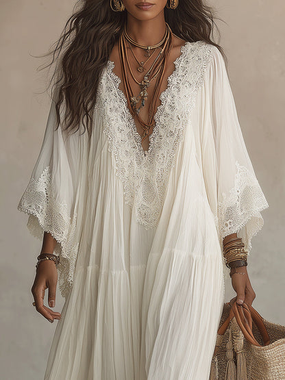 Indara | Witte Maxi Jurk met V-hals