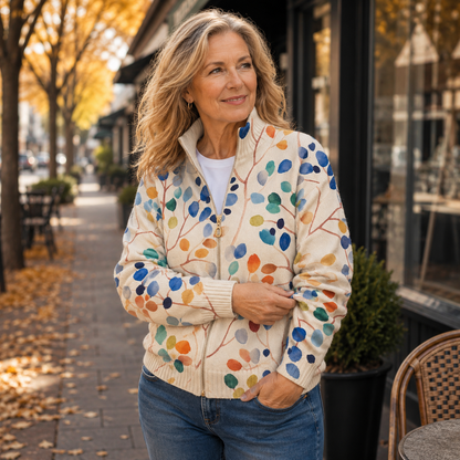 Delphine | Vest met rits en botanische bladprint