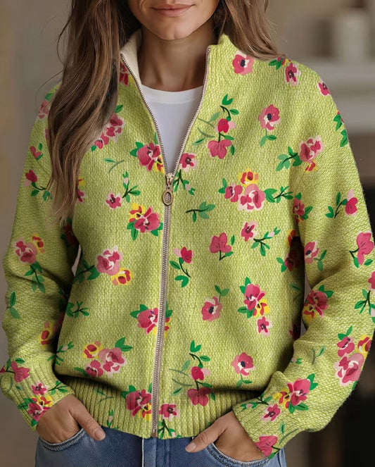 Margot | Limegroen vest met rits en bloemen