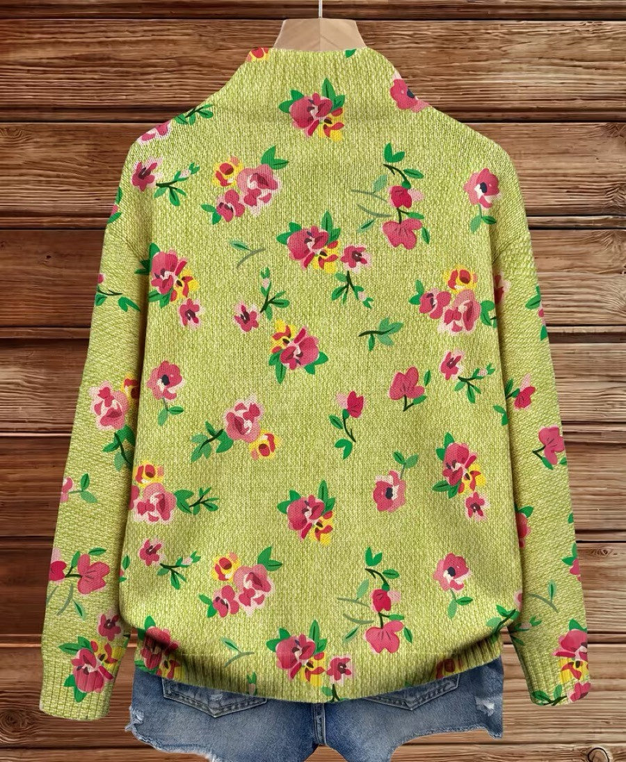 Margot | Limegroen vest met rits en bloemen