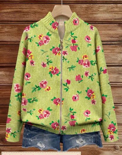 Margot | Limegroen vest met rits en bloemen
