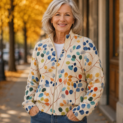 Delphine | Vest met rits en botanische bladprint