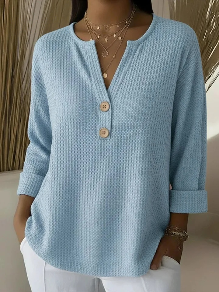 Noor | Wafelgebreid Henley-shirt met Knopen