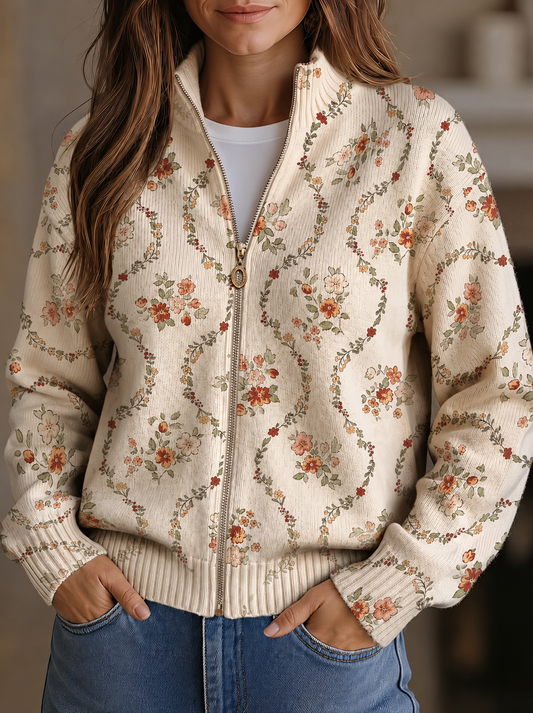 Vivienne | Vest met rits en bloemranken