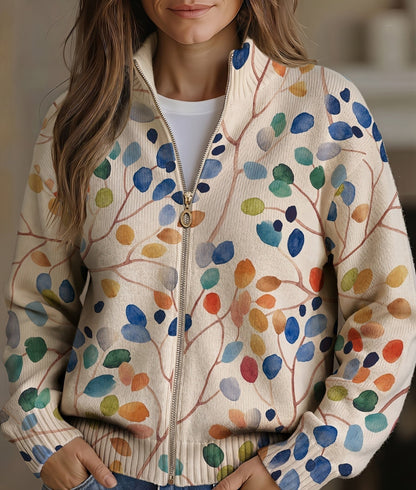 Delphine | Vest met rits en botanische bladprint