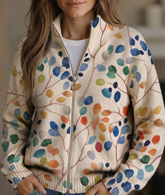 Delphine | Vest met rits en botanische bladprint