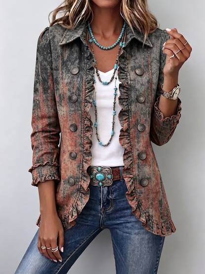 Benita | Getextureerde blazer met kleurverloop en ruches