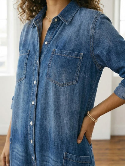 Diana | Vintage Gewassen Denim Jumpsuit van Zacht Katoen met Knopen