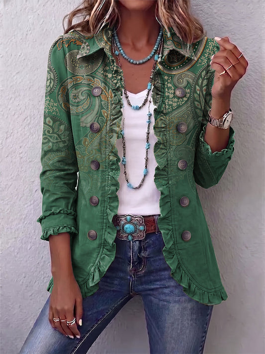 Jacinta | Groene paisleyblazer met ruches