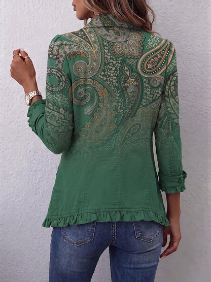 Jacinta | Groene paisleyblazer met ruches