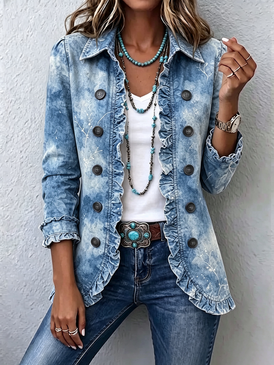 Genoveva | Botanische blazer met kleurverloop en ruches