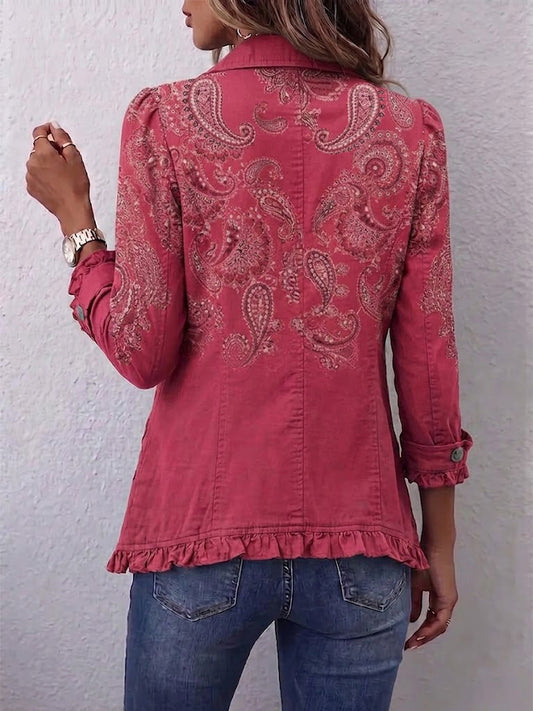 Adoración | Roze paisleyblazer met ruches