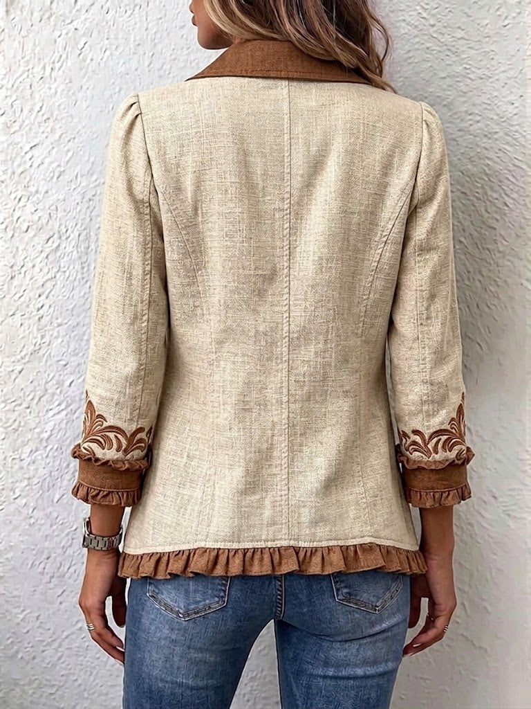 Almudena | Geborduurde bloemenblazer met ruches