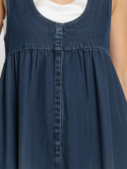 Karen | Vintage Gewassen Lange Denim Jurk met Zachte Katoenen Touch