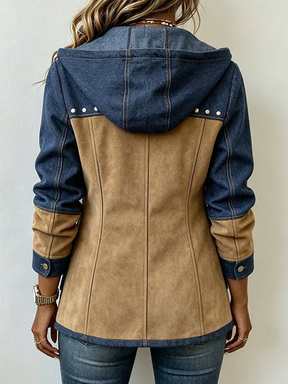 Adriana | Jas met capuchon in marineblauw en camel