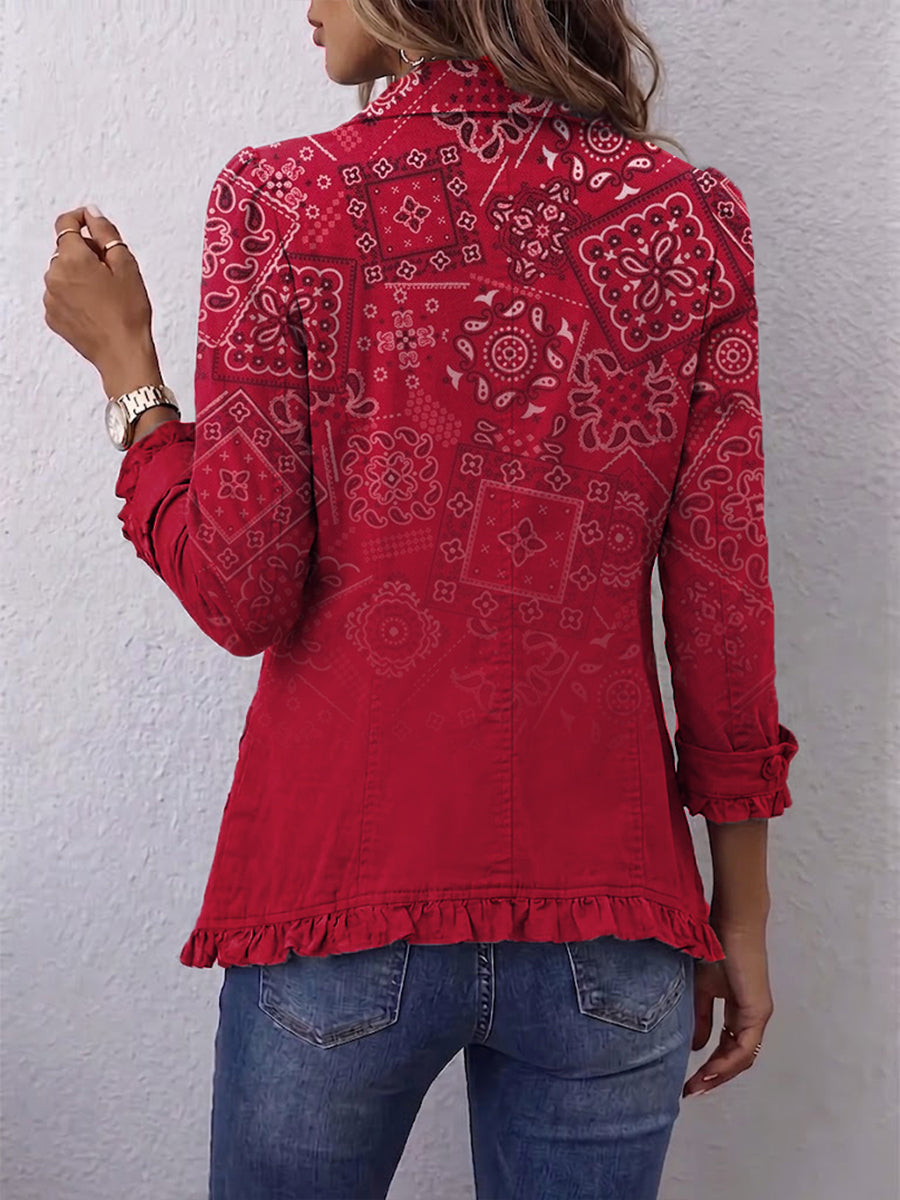 Clotilde | Paisleyblazer met kleurverloop en ruches